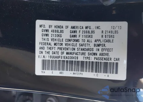 2014 Acura Tl 3.5 z USA, uszkodzony, nr VIN 19UUA8F51EA006439